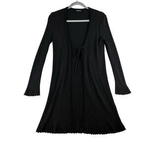 Coolwear Tie Front Ribbed Duster Cardigan Ruffle Hem Womens Sm Romantic Feminine